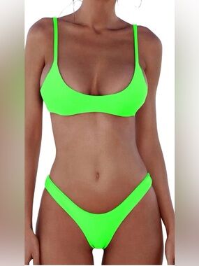 NWOT DaiLiWei Sexy Neon Lime Green Thong Bikini Brazilian Swimsuit Women’s S